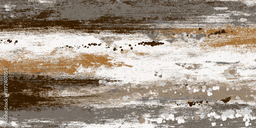 An old rusty metal surface with a rough grunge texture features a dirty abstract pattern weathered by rain and sea water on a textured stone wall