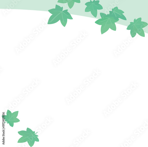 かわいい青紅葉の上下フレーム（正方形）ベクター｜初夏の和風装飾背景素材（背景透過・コピースペース）