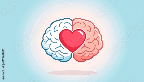 Mental Health Awareness Concept Vector Illustration of Brain and Heart Balance