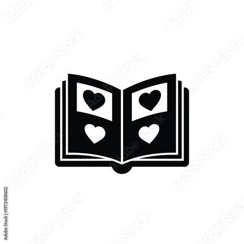 An open storybook displays two heart shapes within its pages symbolizing love and romantic narratives high quality
