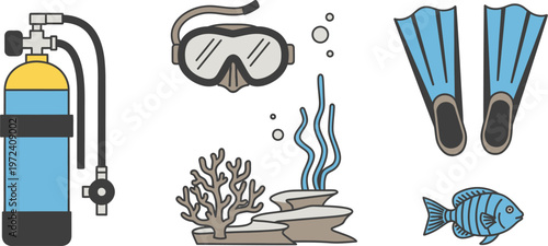 set of scuba diving vector icons