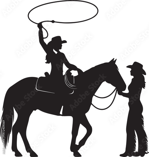 Stylized vector of a man in cap, a standing figure, and a reclining woman, all in black silhouette, minimalist design, isolated graphic elements.