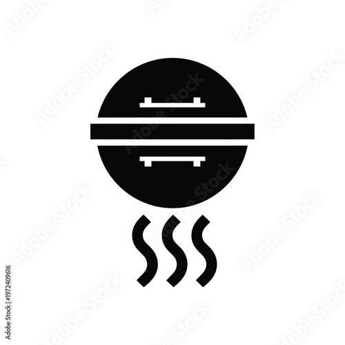 A simple black and white line icon depicting a steaming hot pot or cooking vessel high quality