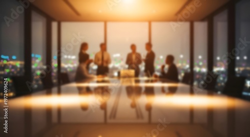 Modern office background with blurred business people a professional workspace and corporate environment visualization
