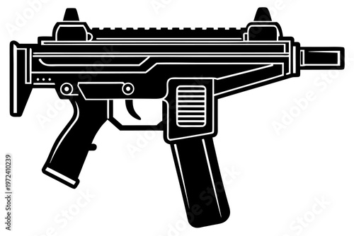 Submachine gun illustration side view white background