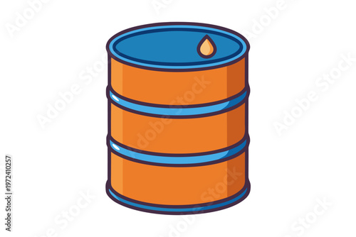 Oil barrel upright with blue interior on white background