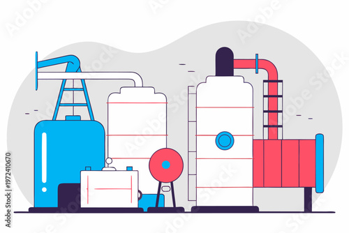 Processing tanks and compressors arranged in industrial plant