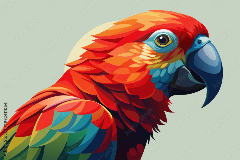 Obraz premium Scarlet parrot close up portrait against muted background