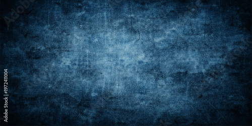 A dark blue grunge background features an old textured paper pattern with a dirty, rough surface and aged stone paint, creating a vintage blank concrete wall backdrop for design