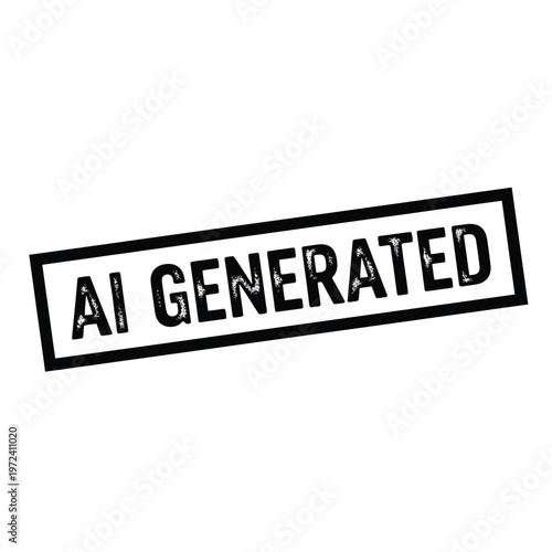 A stark black rectangular stamp boldly proclaims the text ai generated against a clean white background