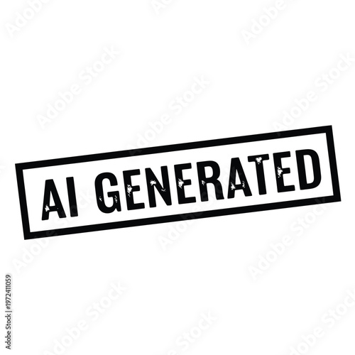 A stark black rectangular stamp boldly proclaims ai generated across a clean white background high quality professional