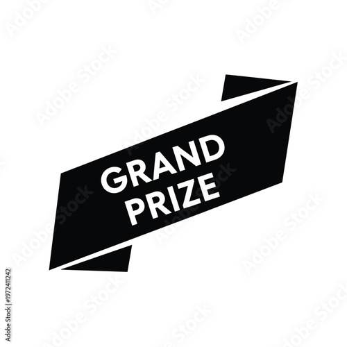 A striking black ribbon banner boldly proclaims grand prize against a clean bright white background high quality
