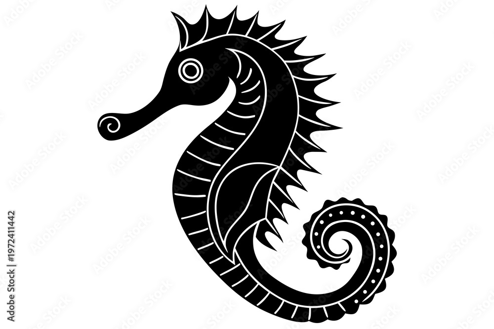 Fototapeta premium Seahorse silhouette depicted isolated on white background