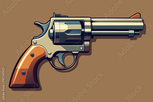 Revolver pistol displayed lying on flat neutral background