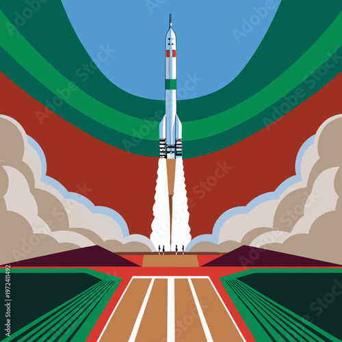 Space Rocket Launch Isolated Flat Vector Illustration