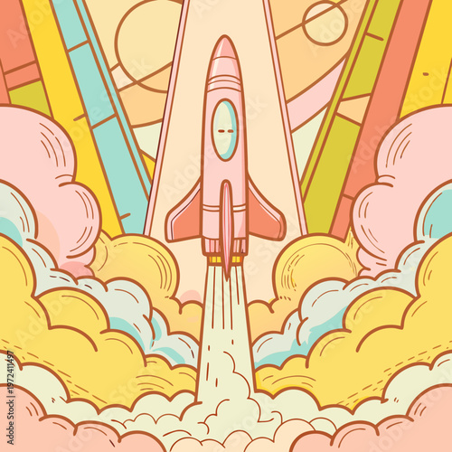Space Rocket Launch Isolated Flat Vector Illustration