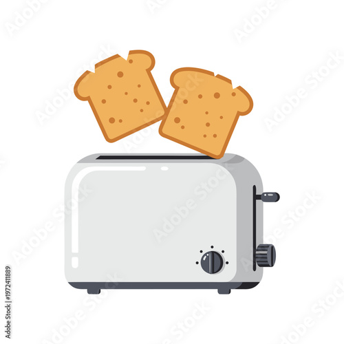 Toaster popping two slices of bread on white background