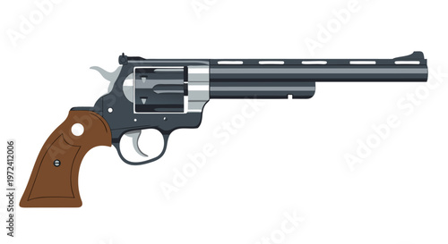 Revolver pistol resting horizontally on plain white background