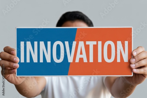 Person Holding Innovation Sign Creative Business Idea Concept Technology and Startup Development Theme