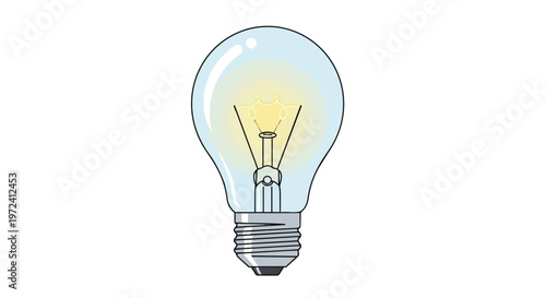 Illustration of a Glowing Incandescent Light Bulb Isolated on White Background