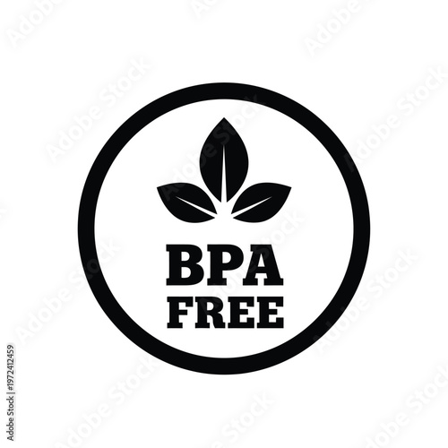 A circular black and white icon displays bpa free text above a stylized three leaf plant symbol