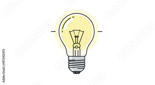 Minimalist Vector Illustration of a Glowing Light Bulb Concept