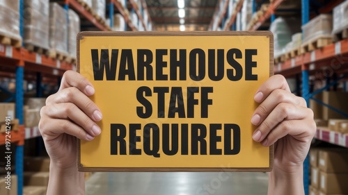 Warehouse Staff Required Sign Logistics Job Hiring Supply Chain Recruitment and Industrial Workforce Concept