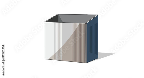 Minimalist 3D rendered metal storage container or bin isolated on white background