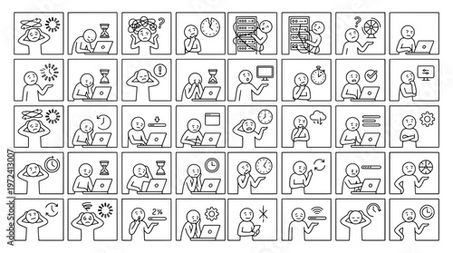 Conceptual icons illustrating time management productivity and problem solving