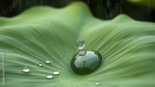 unregulated. A large green lotus leaf with a raindrop shaped like a musical instrument body. travel magazines, destination branding, designed for travel destination branding, used by hr managers.
