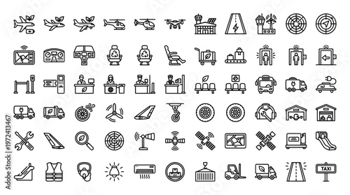 Transportation and airport icons vector set for design and infographics