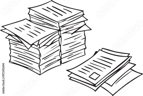 Staged pile of documents and paperwork vector illustration for office business administration and archives