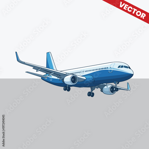 Full Body Side View Commercial Airplane Vector with Landing Gear Down for Aviation Education Travel Guide and Transportation Logistics Industry Professional Graphic Illustration