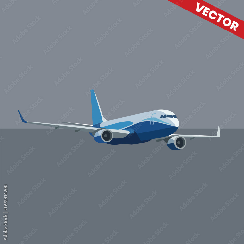 Fototapeta premium Realistic Commercial Jet Airplane Vector Illustration Perspective View Flying for International Travel Global Logistics Aviation Business and Air Transportation Marketing Campaign Materials