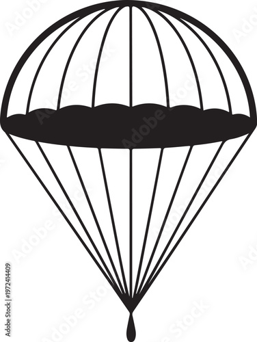 Parachute, hot air balloon, vector icon, black silhouette, adventure symbol