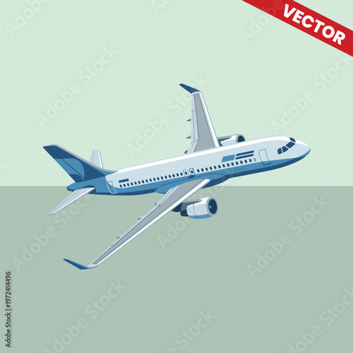 Modern Passenger Jet Airliner Taking Off View From Below Side Angle Vector Illustration Commercial Aviation Industry and Global Transportation Concept for Travel Agencies and Airlines