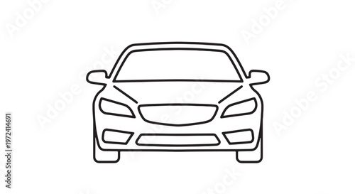 Front view line art of a modern sedan with a simple line drawing illustrating the front view of contemporary sedan car with automotive industry