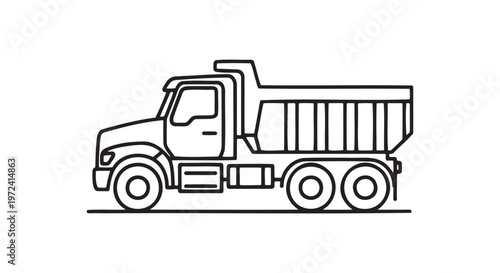 Side view line drawing of a dump truck