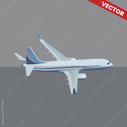 Modern Commercial Airplane Vector Illustration Side View Isolated on Background for Travel and Aviation Design. Large Passenger Aircraft Jet Liner Flying for Tourism and Business Transportation.