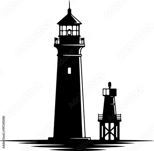 lighthouse and sea beacon sketch, nautical marine tower vector illustration