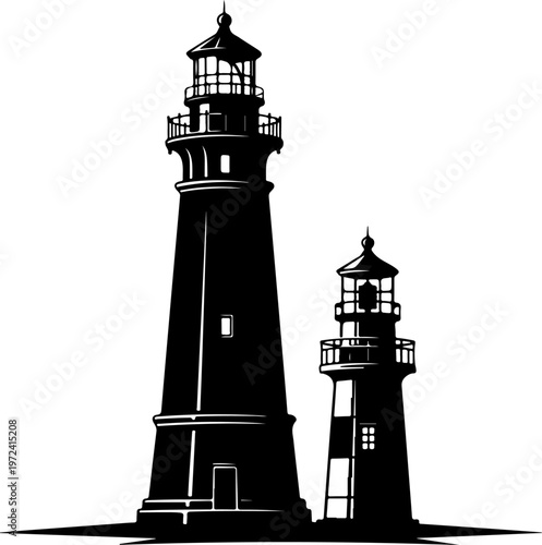 lighthouse and sea beacon sketch, nautical marine tower vector illustration