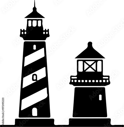 lighthouse and sea beacon sketch, nautical marine tower vector illustration