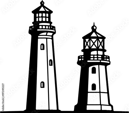 lighthouse and sea beacon sketch, nautical marine tower vector illustration