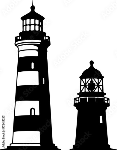 lighthouse and sea beacon sketch, nautical marine tower vector illustration