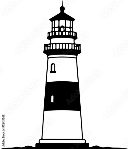 lighthouse and sea beacon sketch, nautical marine tower vector illustration