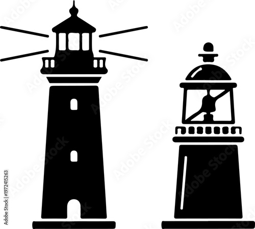 lighthouse and sea beacon sketch, nautical marine tower vector illustration