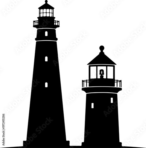 lighthouse and sea beacon sketch, nautical marine tower vector illustration