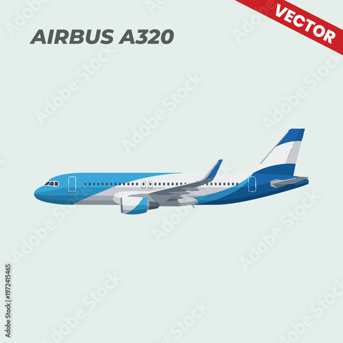 Modern Airbus A320 passenger aircraft vector illustration side profile view for aviation industry news airline ticketing website travel services advertising and educational transport material