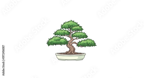 Stylized Bonsai Tree Illustration in Ceramic Pot