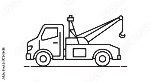 Tow truck side view outline drawing